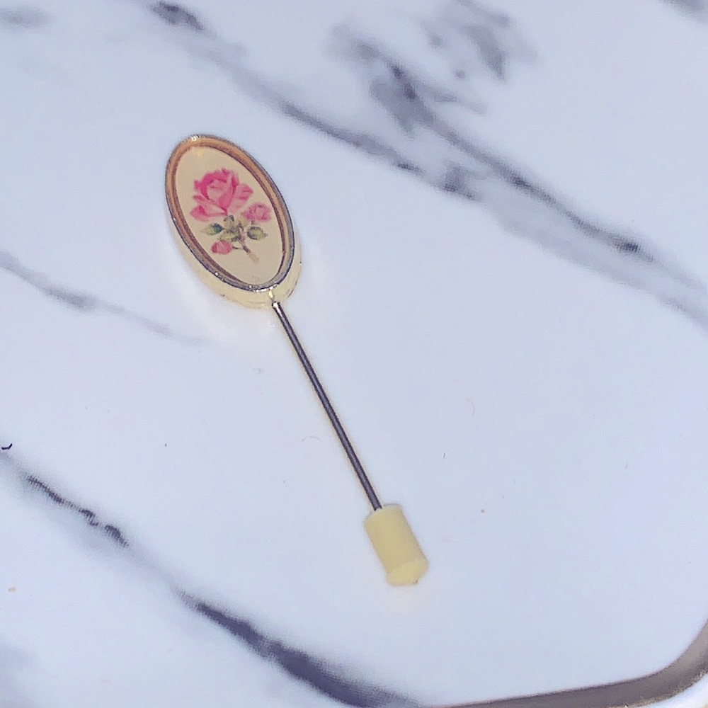 Very Petite & Dainty Antique Pretty Rose Straight Pin with Safety Cap Jewelry